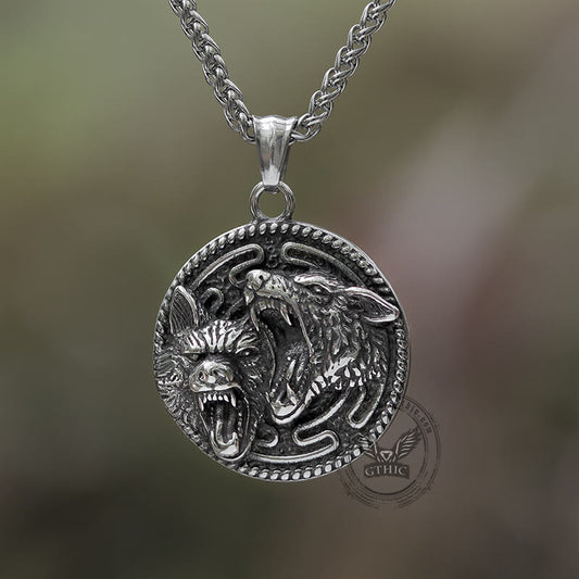 Vintage Nordic Wolf Valknut Stainless Steel Viking Pendant