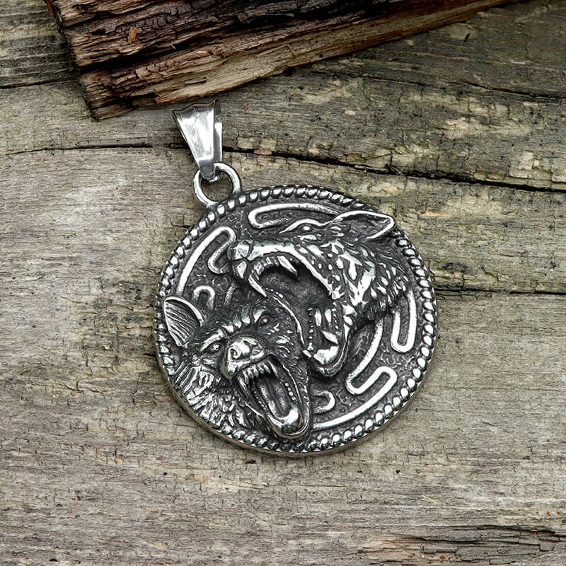 Vintage Nordic Wolf Valknut Stainless Steel Viking Pendant