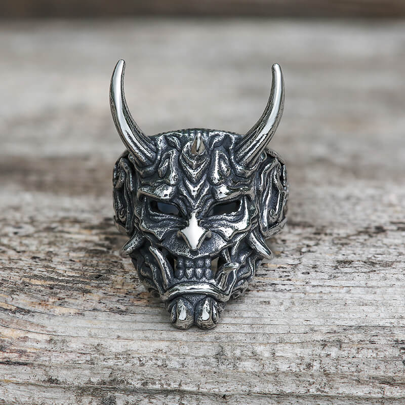 Vintage Oni Mask Stainless Steel Ring