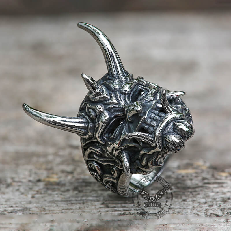 Vintage Oni Mask Stainless Steel Ring