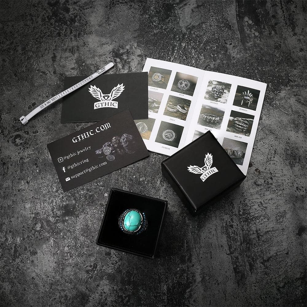 Vintage Pattern Turquoise Stainless Steel Ring