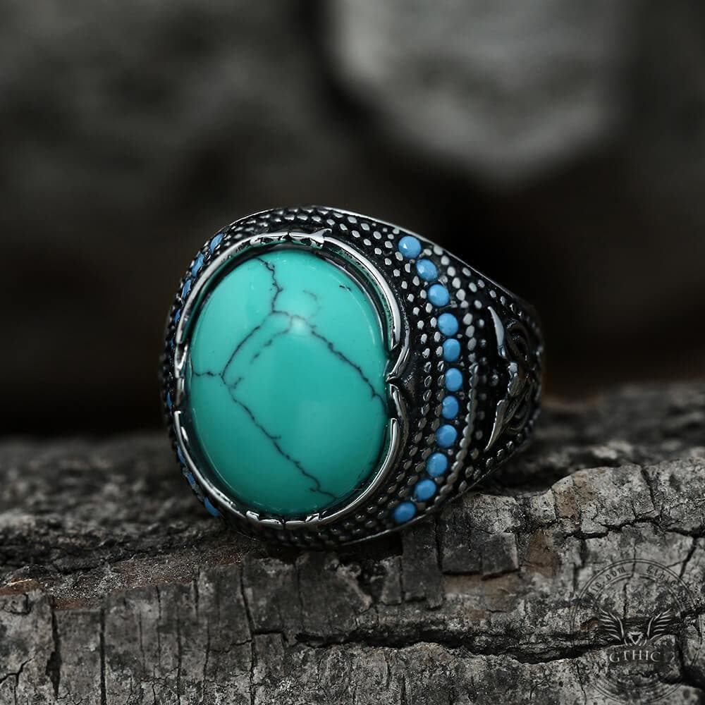 Vintage Pattern Turquoise Stainless Steel Ring