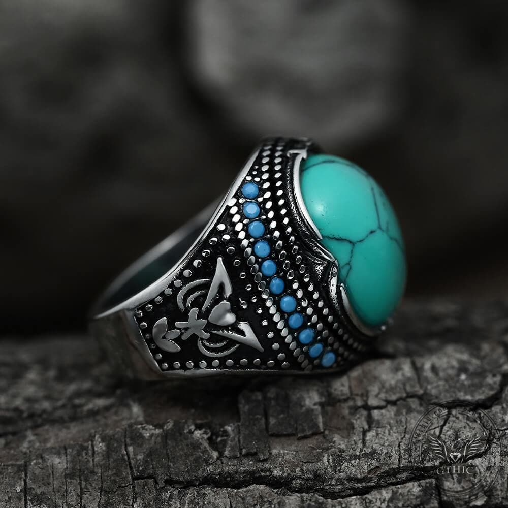 Vintage Pattern Turquoise Stainless Steel Ring