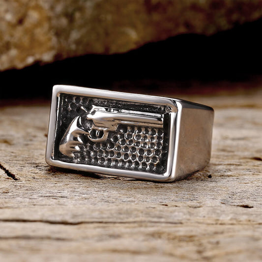 Vintage Pistol Gun Stainless Steel Ring