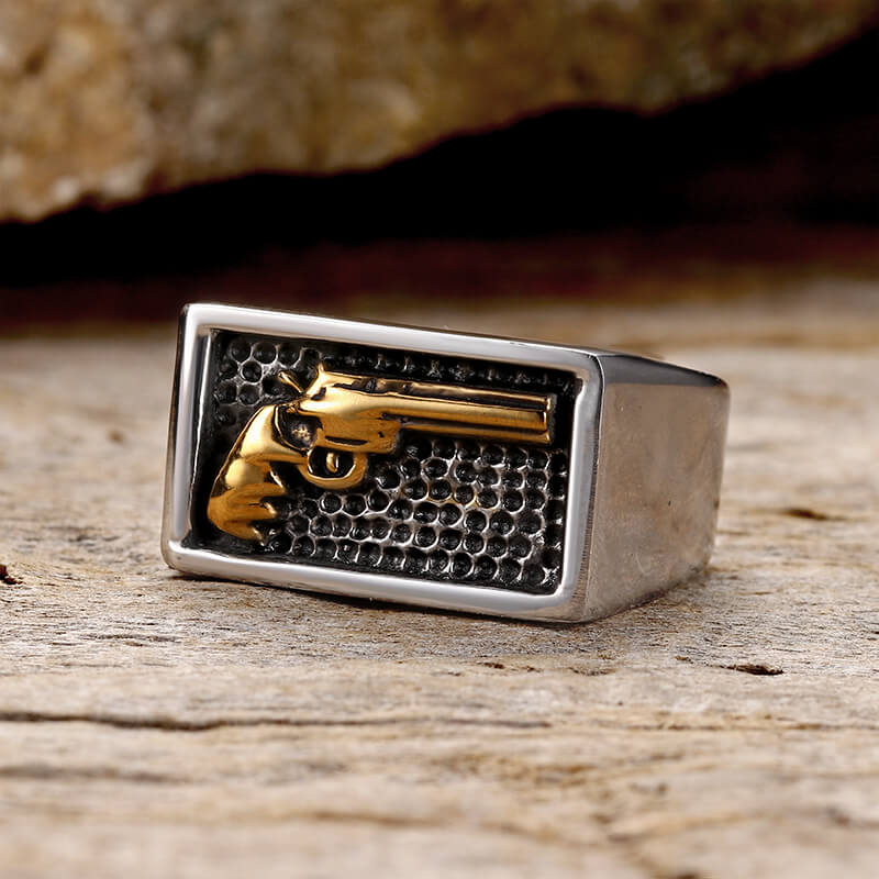 Vintage Pistol Gun Stainless Steel Ring