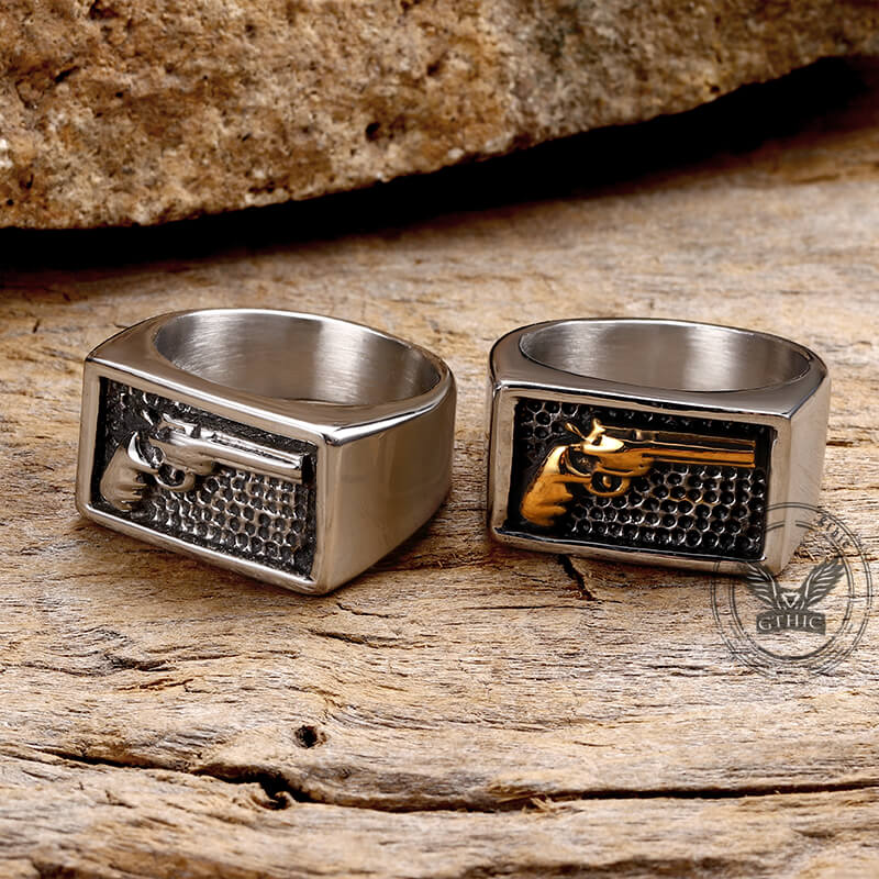 Vintage Pistol Gun Stainless Steel Ring