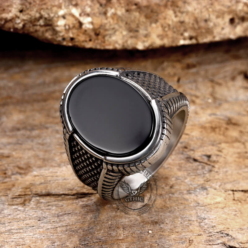 Vintage Polka Dot Black Zircon Stainless Steel Ring