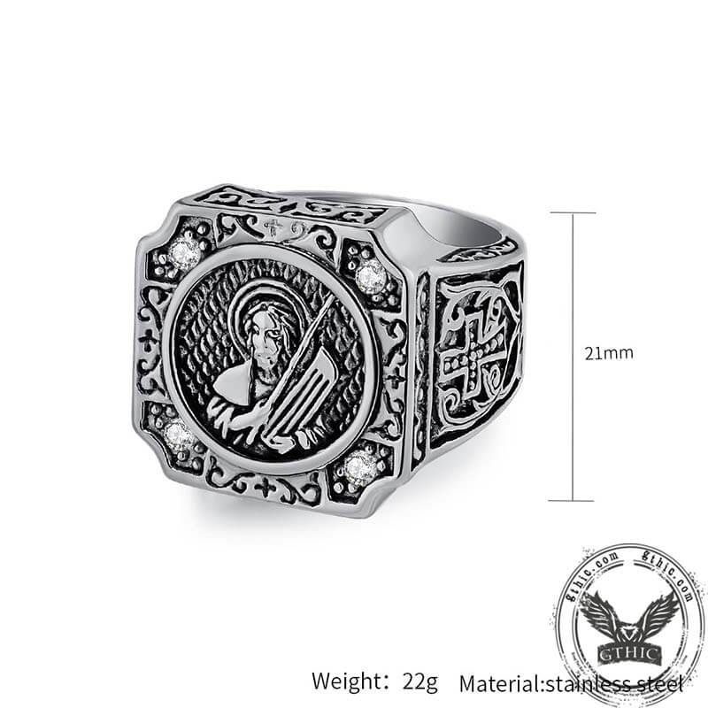 Vintage Portrait Cross Stainless Steel Ring