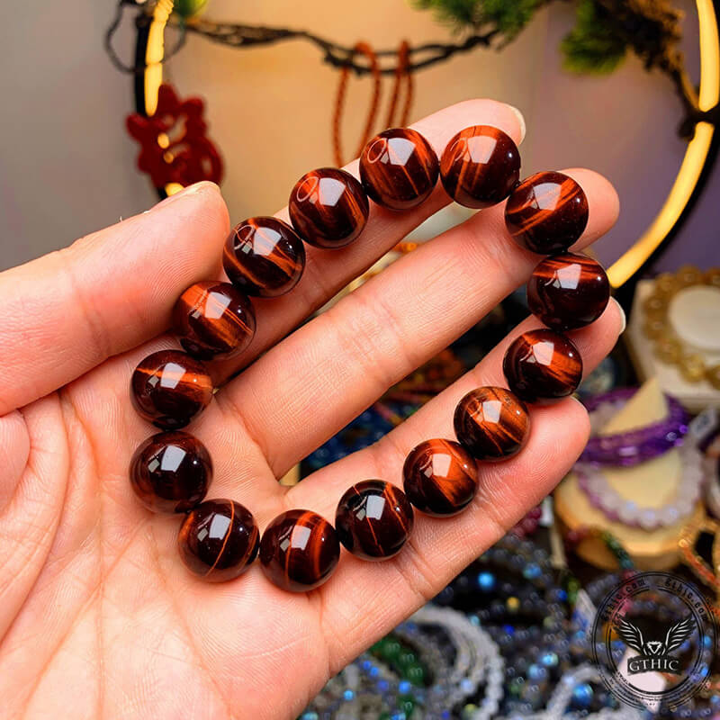 Vintage Red Tiger Eye Gemstone Bead Bracelet