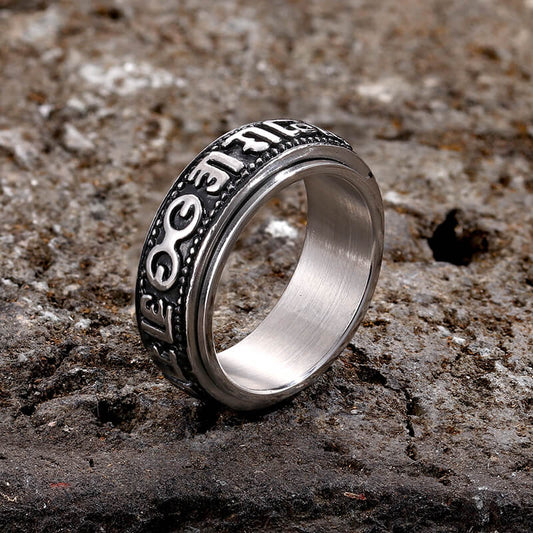 Vintage Six-Word Mantra Stainless Steel Spinner Ring