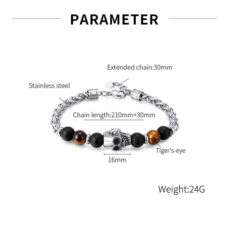 Vintage Skull Tiger Eye Stainless Steel Bracelet