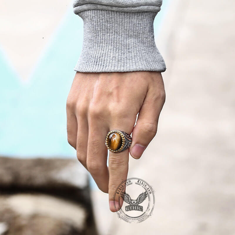 Vintage Tiger Eye Stainless Steel Gemstone Ring