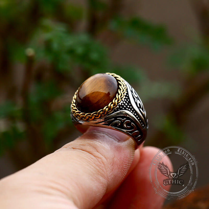 Vintage Tiger Eye Stainless Steel Gemstone Ring