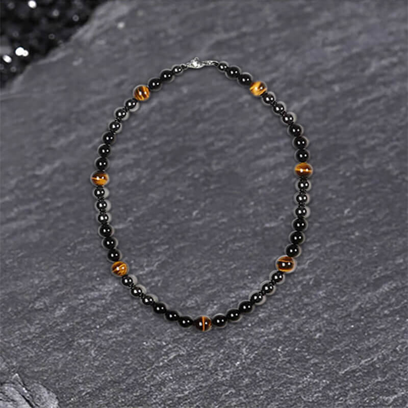 Vintage Tiger Eye Stone Men’s Bead Necklace