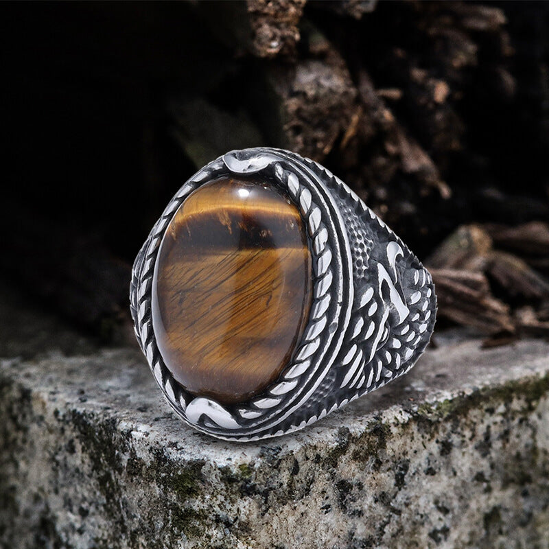 Vintage Turquoise Eagle Pattern Stainless Steel Ring