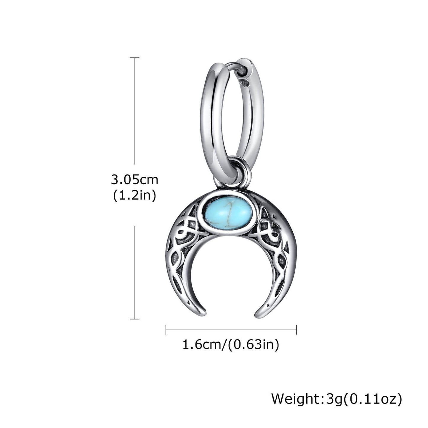 Vintage Turquoise Moon Stainless Steel Hoop Earrings