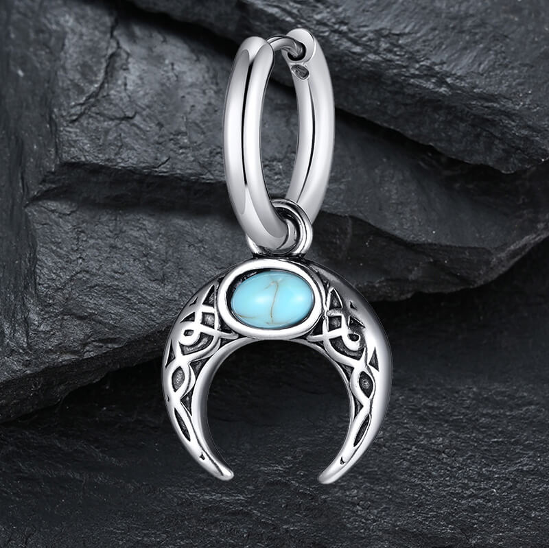 Vintage Turquoise Moon Stainless Steel Hoop Earrings