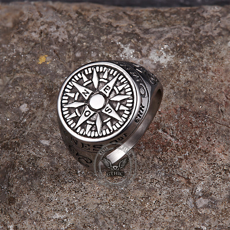 Vintage Viking Nordic Compass Stainless Steel Marine Ring