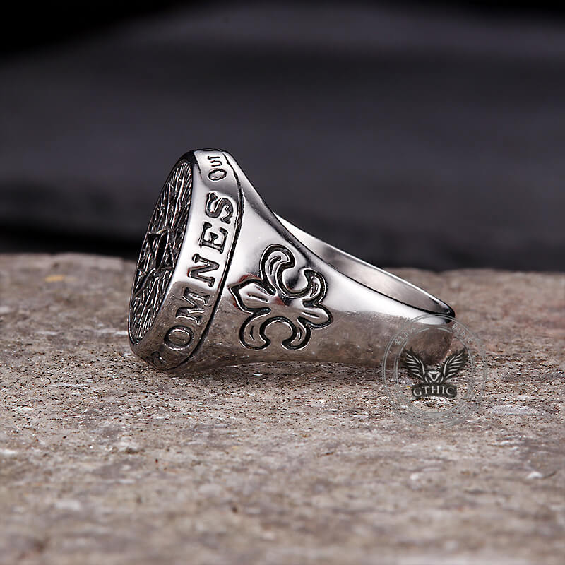 Vintage Viking Nordic Compass Stainless Steel Marine Ring