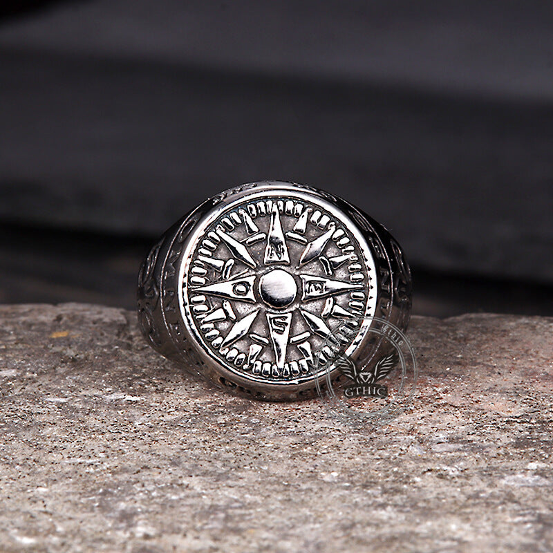 Vintage Viking Nordic Compass Stainless Steel Marine Ring