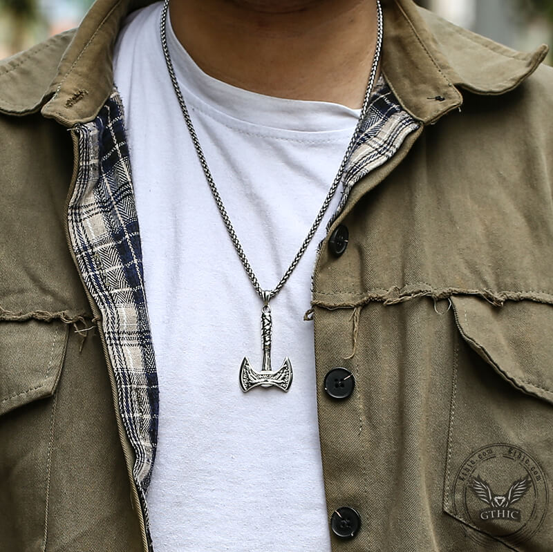 Vintage Viking Raven Axe Stainless Steel Pendant