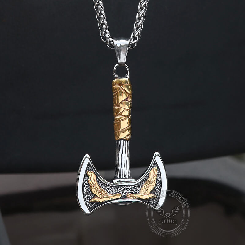 Vintage Viking Raven Axe Stainless Steel Pendant