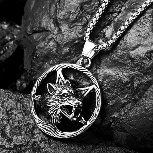 Vintage Viking Wolf Head Stainless Steel Pendant