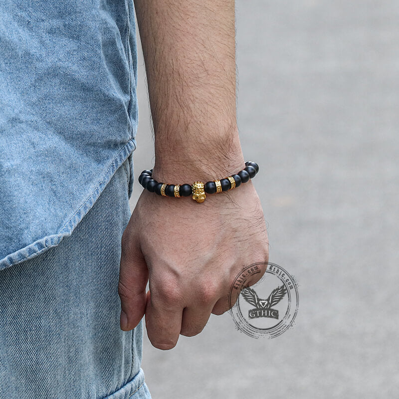 Volcanic Rock Stainless Steel Skull Bracelet