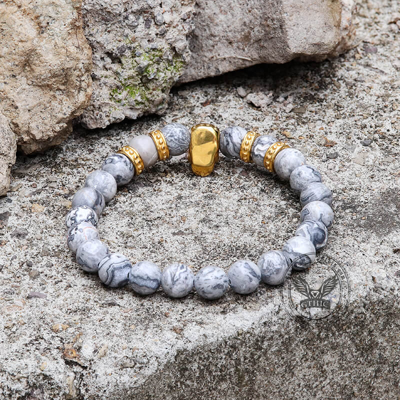 Volcanic Rock Stainless Steel Skull Bracelet