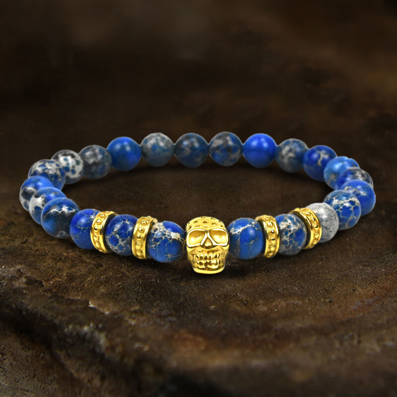 Volcanic Rock Stainless Steel Skull Bracelet