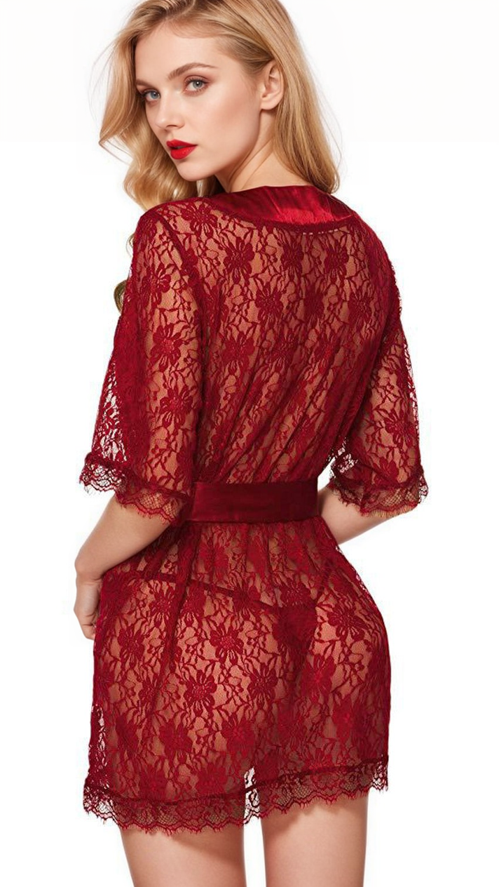Lace Short Sleeve Lingerie Robe