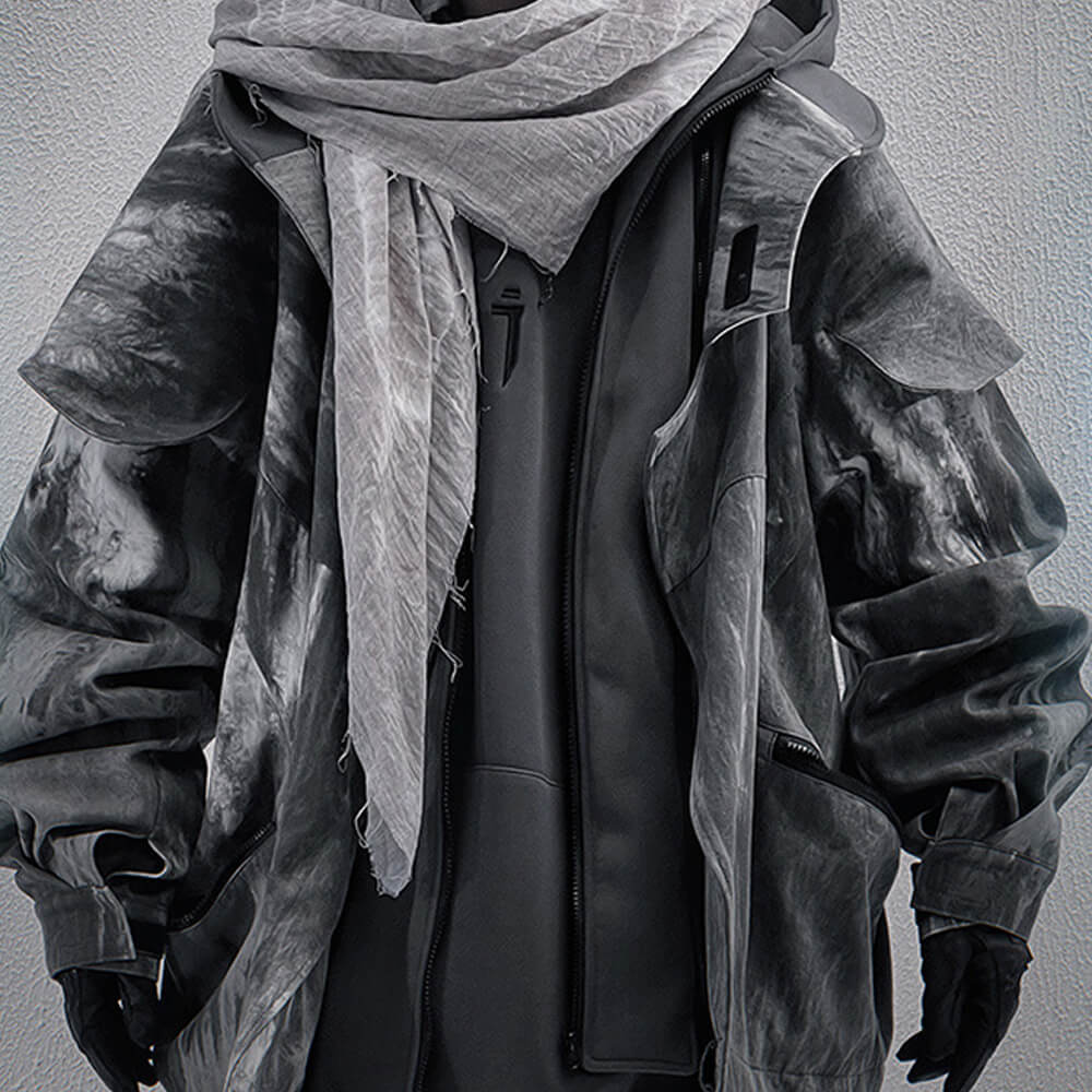 Wasteland Style Frayed Hem Fake Two-Piece Hooded Jacket