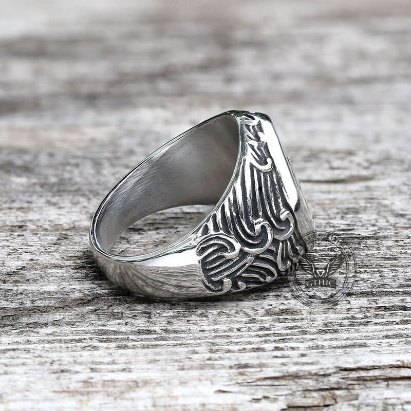 Wave Pattern Budded Cross Stainless Steel Ring