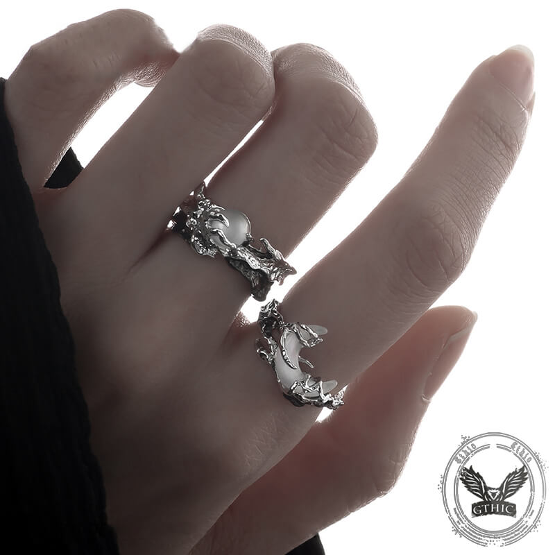 Wave Sun and Moon Alloy Open Couple Ring