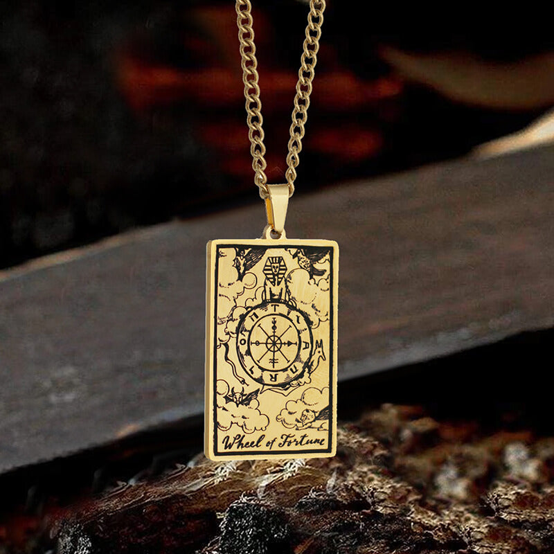 Wheel of Fortune Tarot Card Stainless Steel Necklace