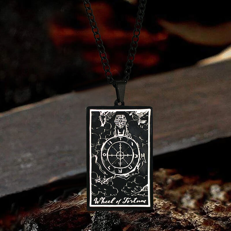 Wheel of Fortune Tarot Card Stainless Steel Necklace