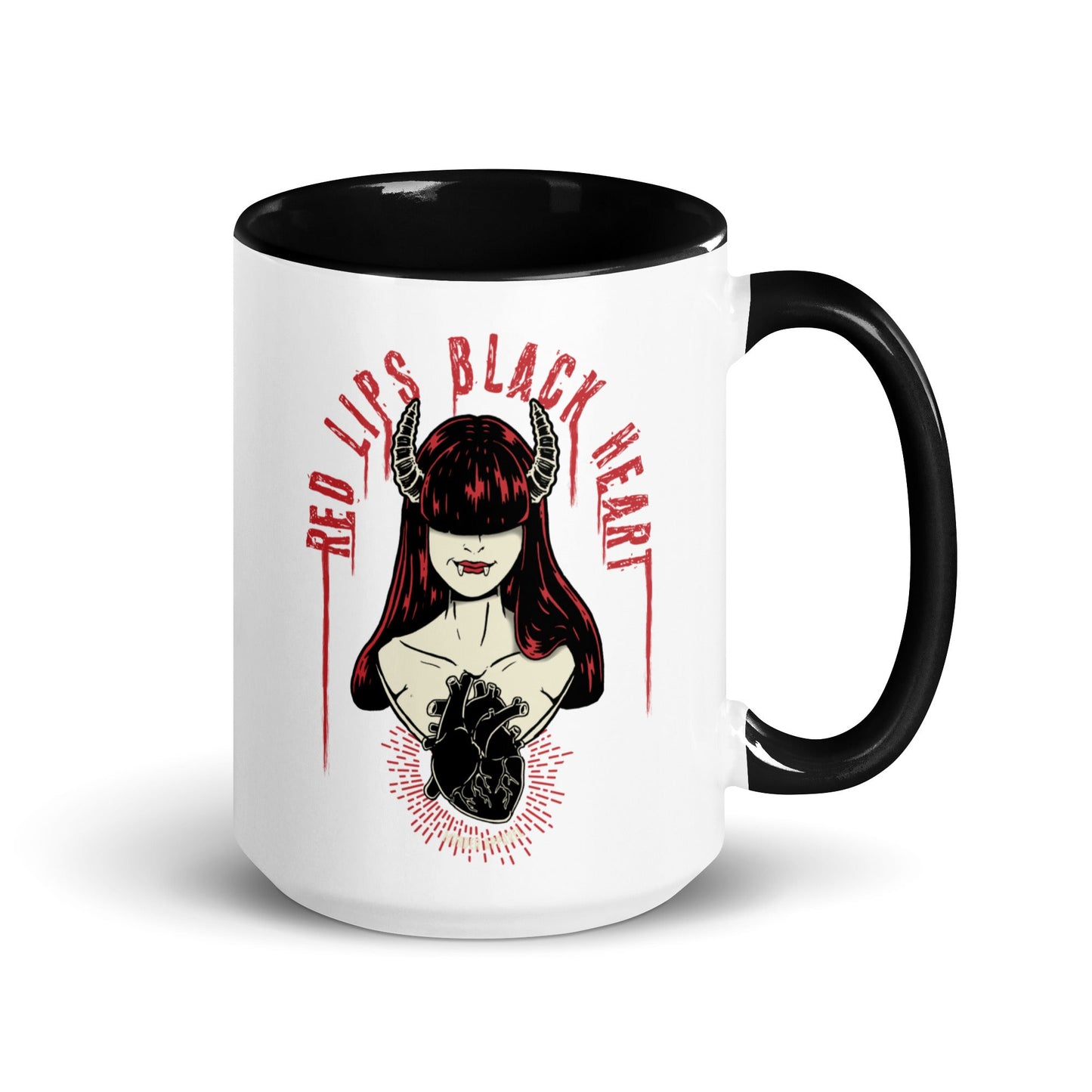 Red Lips Black Heart Mug