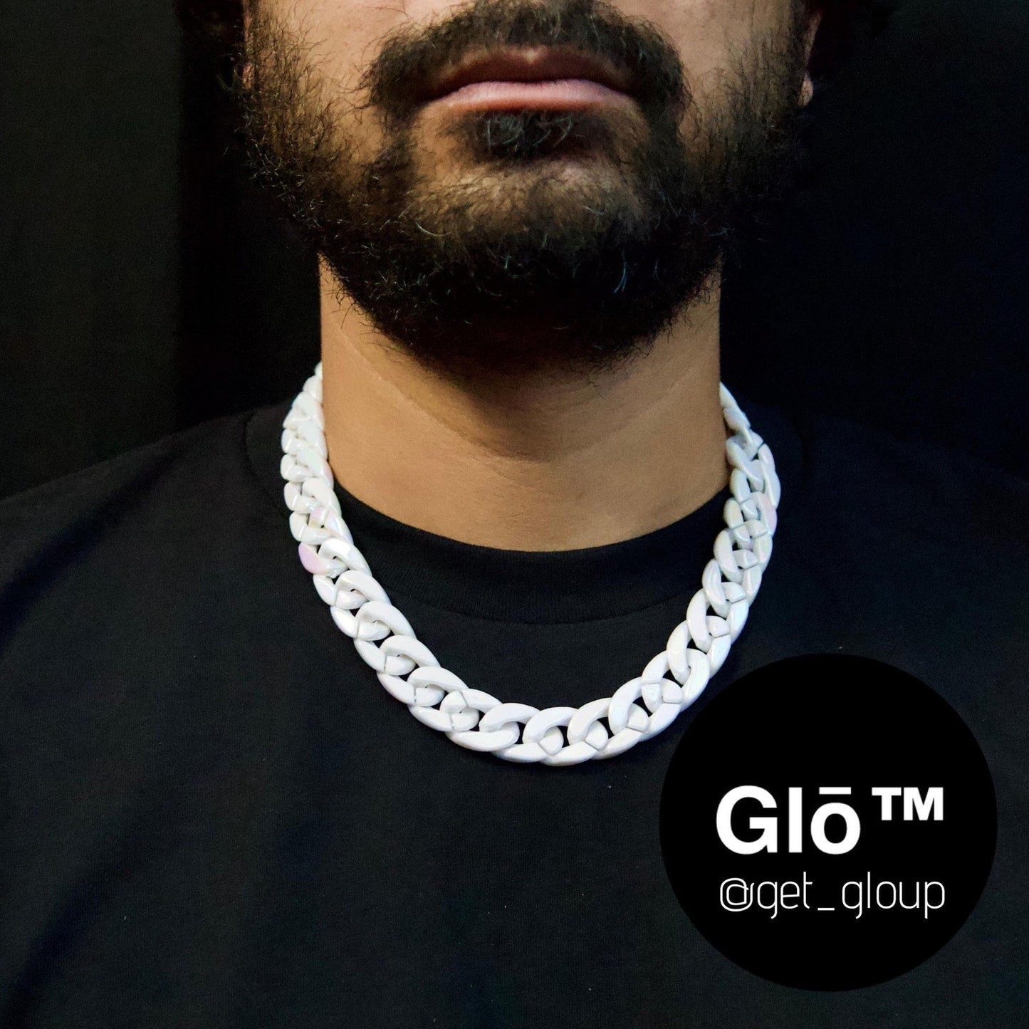 White Opal Medium Cuban Link Choker Acrylic Glass Chain