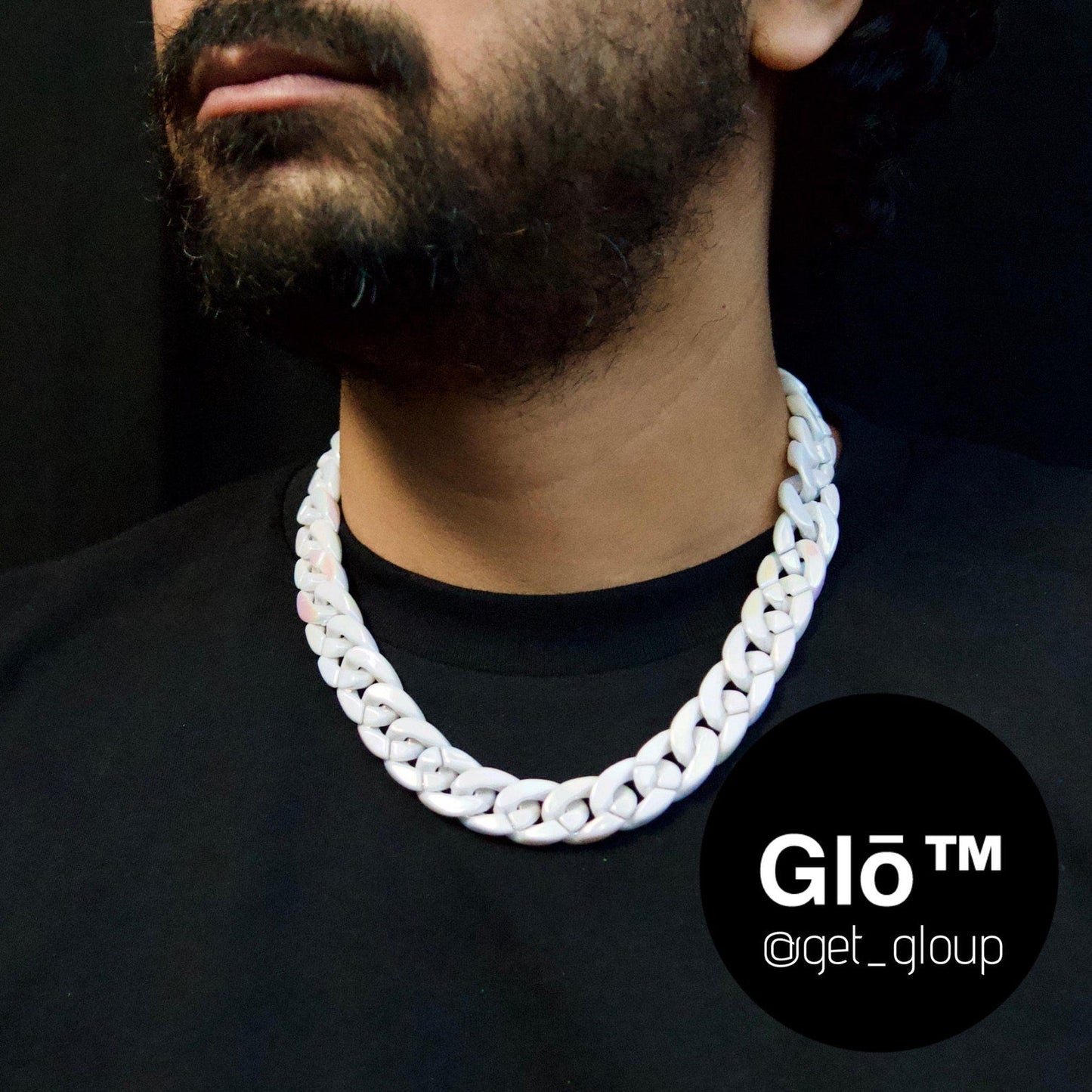 White Opal Medium Cuban Link Choker Acrylic Glass Chain