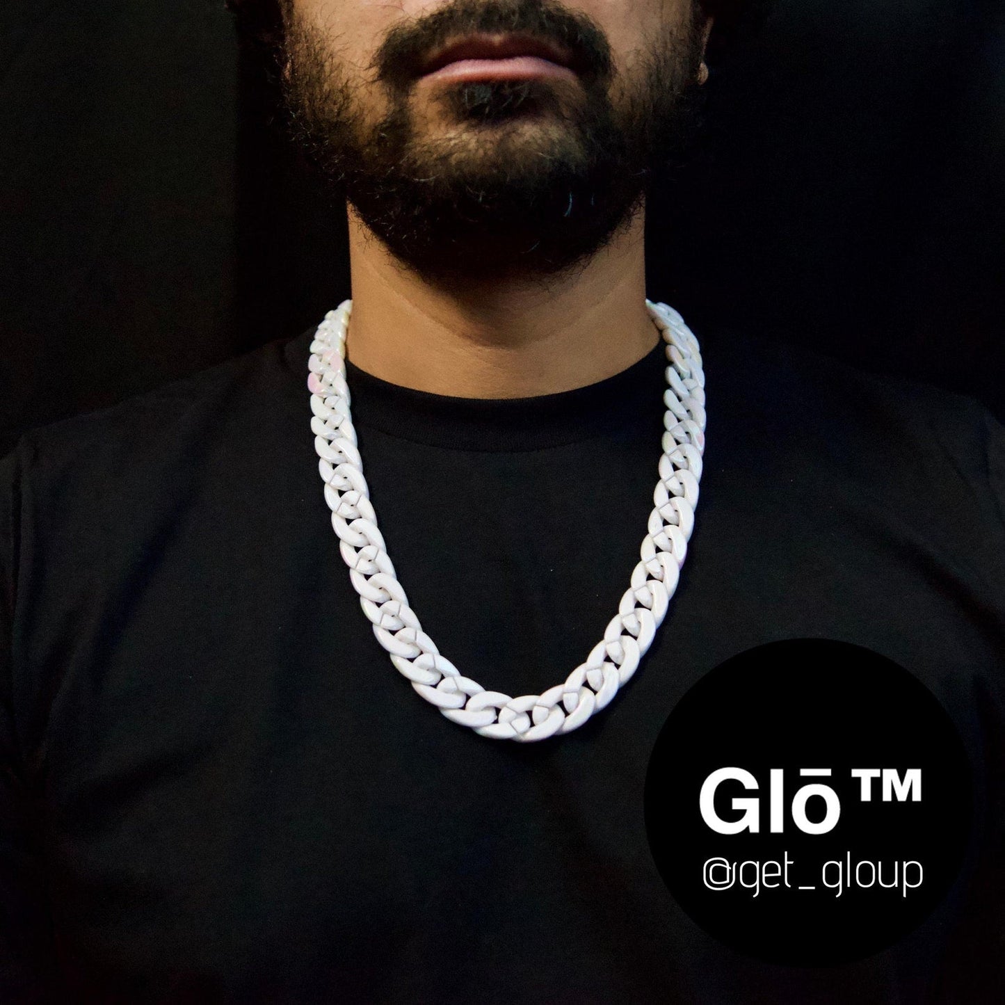 White Opal Medium Cuban Link Necklace Acrylic Glass Chain