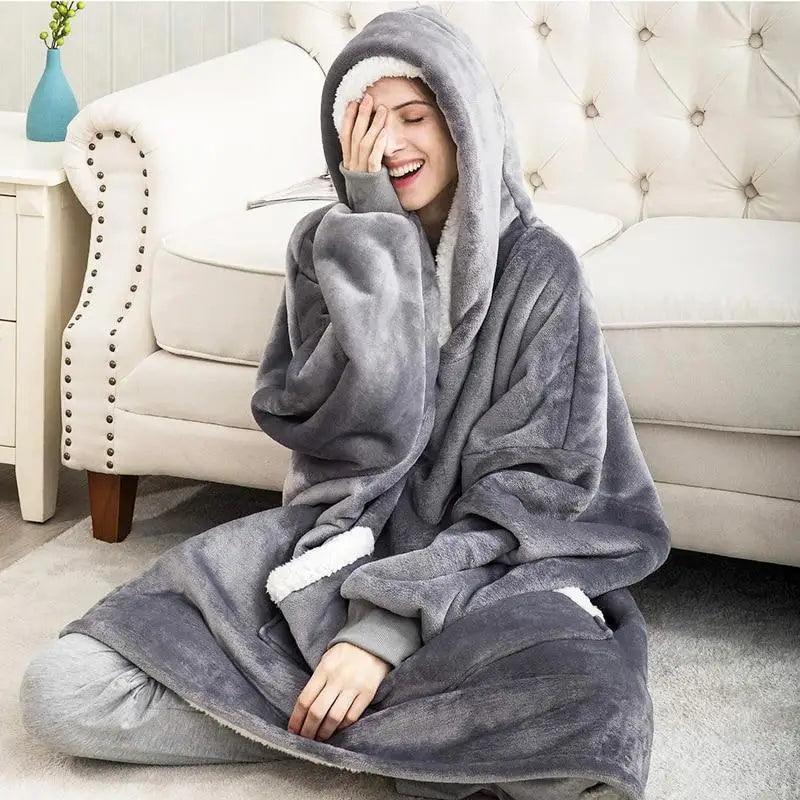 Winter Oversized Wearable Blanket Women Hoodies Sweatshirt TV Blanket With Sleeves Pullover Warm Soft Unisex Hoody Comfortable Sweatshirts For Autumn