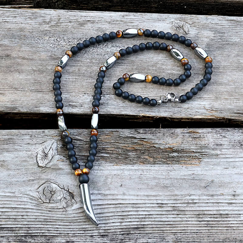 Wolf Tooth Stone Bead Necklace