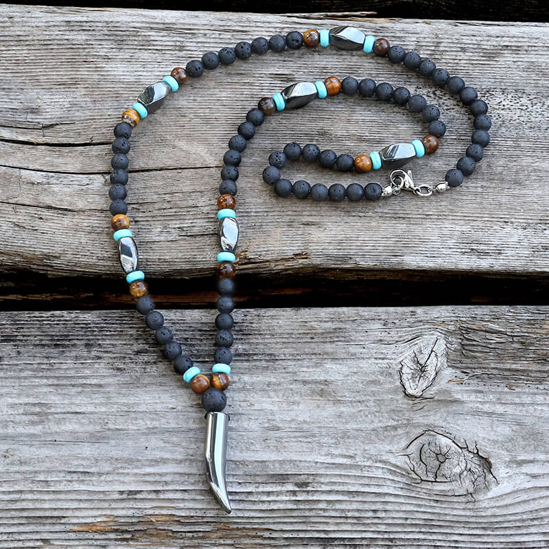Wolf Tooth Stone Bead Necklace