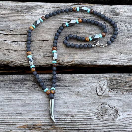 Wolf Tooth Stone Bead Necklace