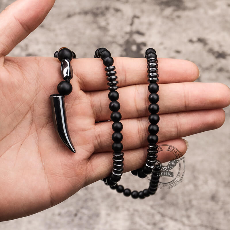 Wolf Tooth Stone Bead Necklace