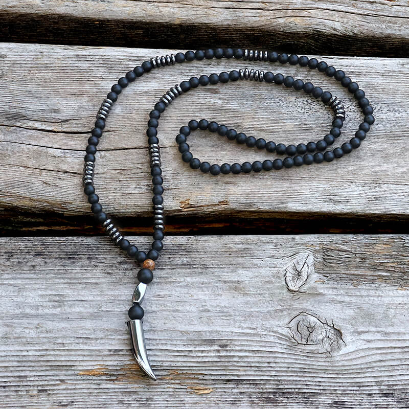 Wolf Tooth Stone Bead Necklace