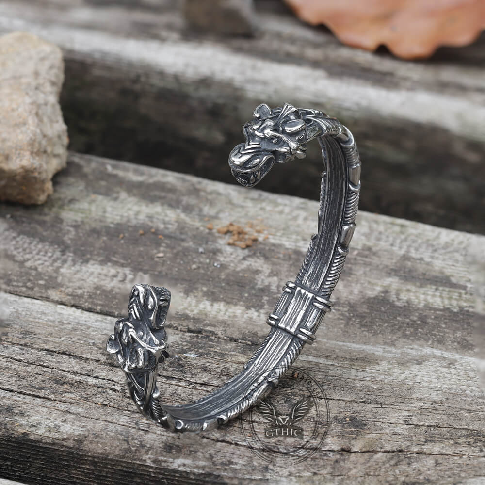Wolf Torc Stainless Steel Viking Bracelet