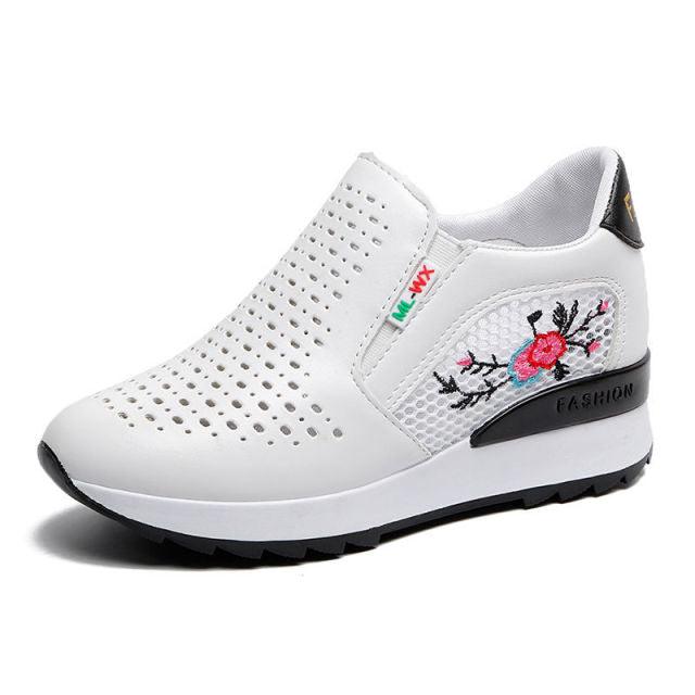 Women Comfortable Casual Shoes Summer Slip On Mixed Colors Increasing Height Sneakers Fashion High Top Hidden Heel Shoes Casual Platform Ankle Boots