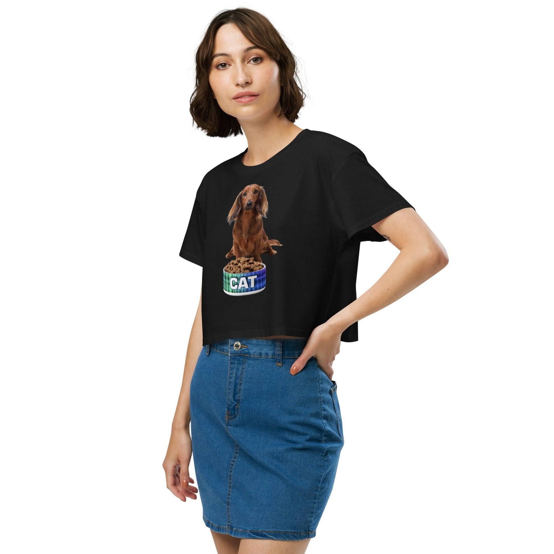 Dog With A Cat Bowl! Women’s crop top - Lizard Vigilante