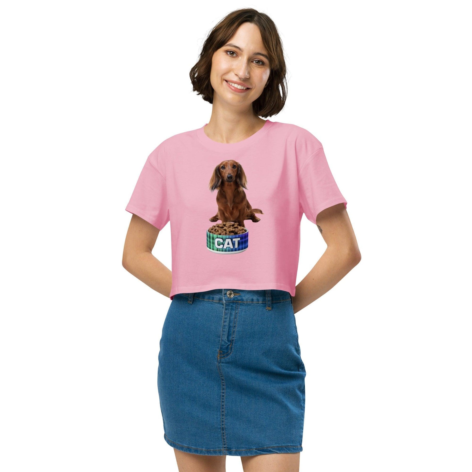 Dog With A Cat Bowl! Women’s crop top - Lizard Vigilante